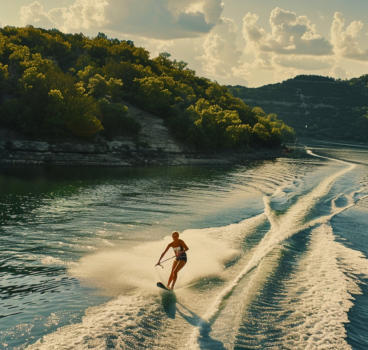 Wake boarding Tenkiller Lake, we are a very convenient place to stay when you want to enjoy all the water sports Tenkiller Lake has to offer.